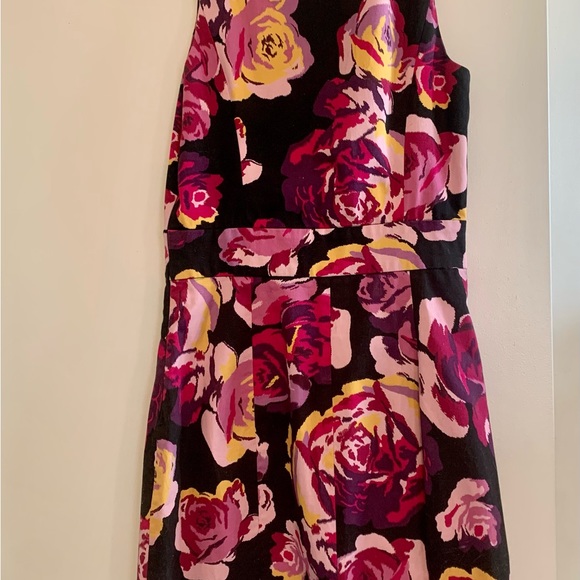 Express Floral Roses Print Black, Pink and Purple Sleeveless Cotton Sheath Dress - Picture 4 of 6